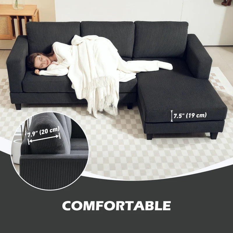 L Shaped Couch, L Shape Sofa with Chaise Lounge and Spring Cushion for Living Room, Bedroom, Grey