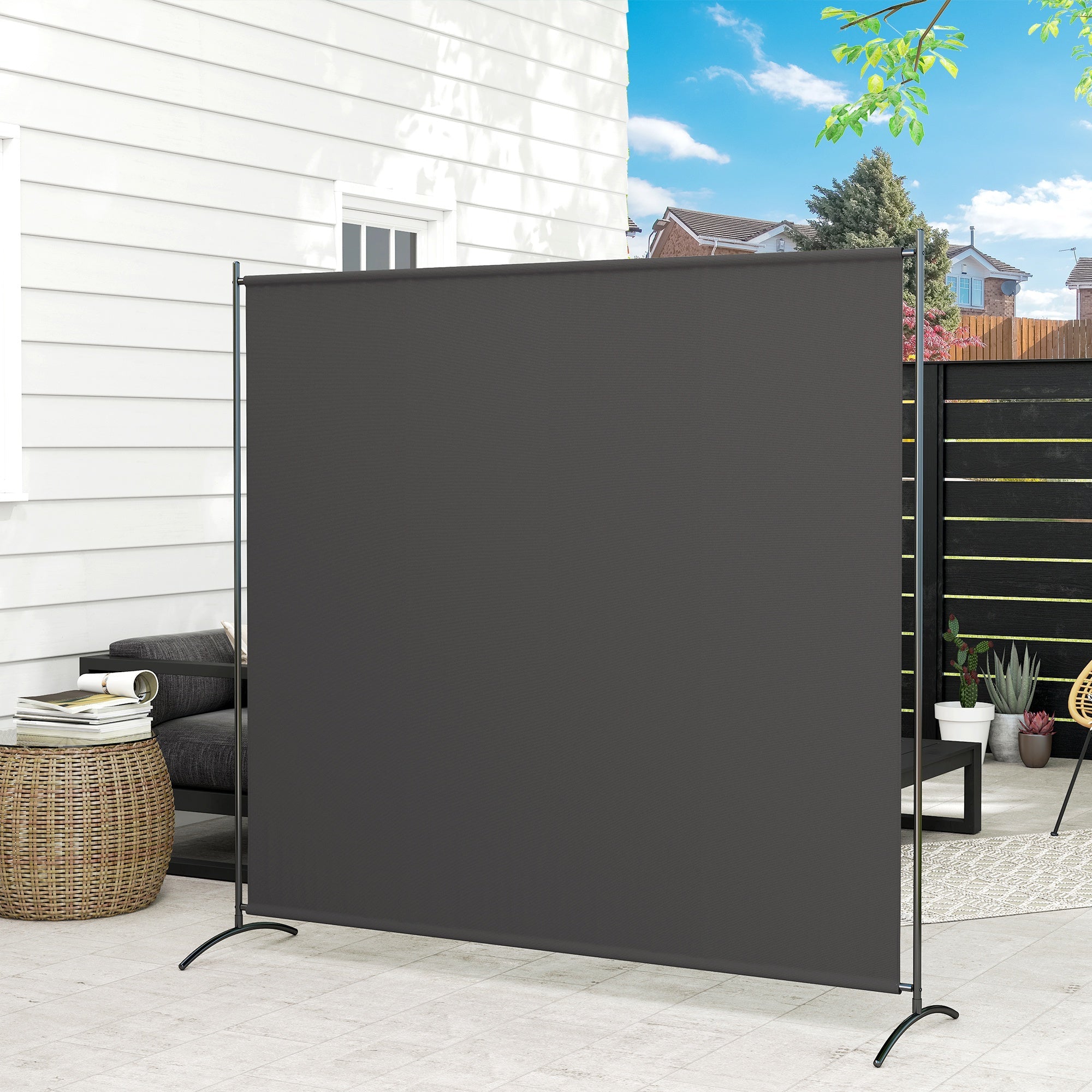 Outsunny Single Panel Room Divider, UV30+ Privacy Screen, Indoor Outdoor Privacy Panel with Stable Base, Dark Grey 