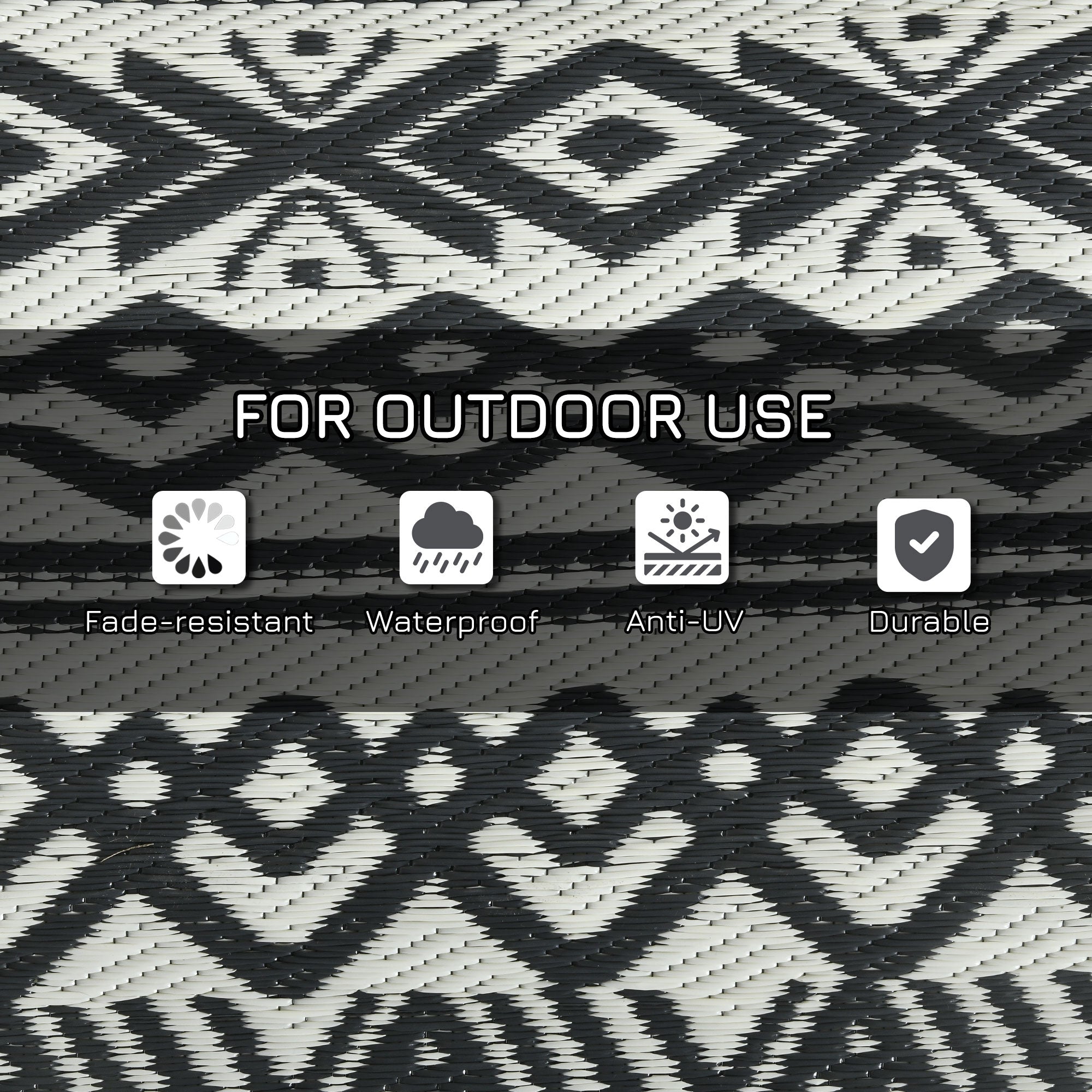 Outsunny 8x10ft Grey Cream White Boho Reversible Outdoor Rug Waterproof Plastic Straw with Carry Bag 