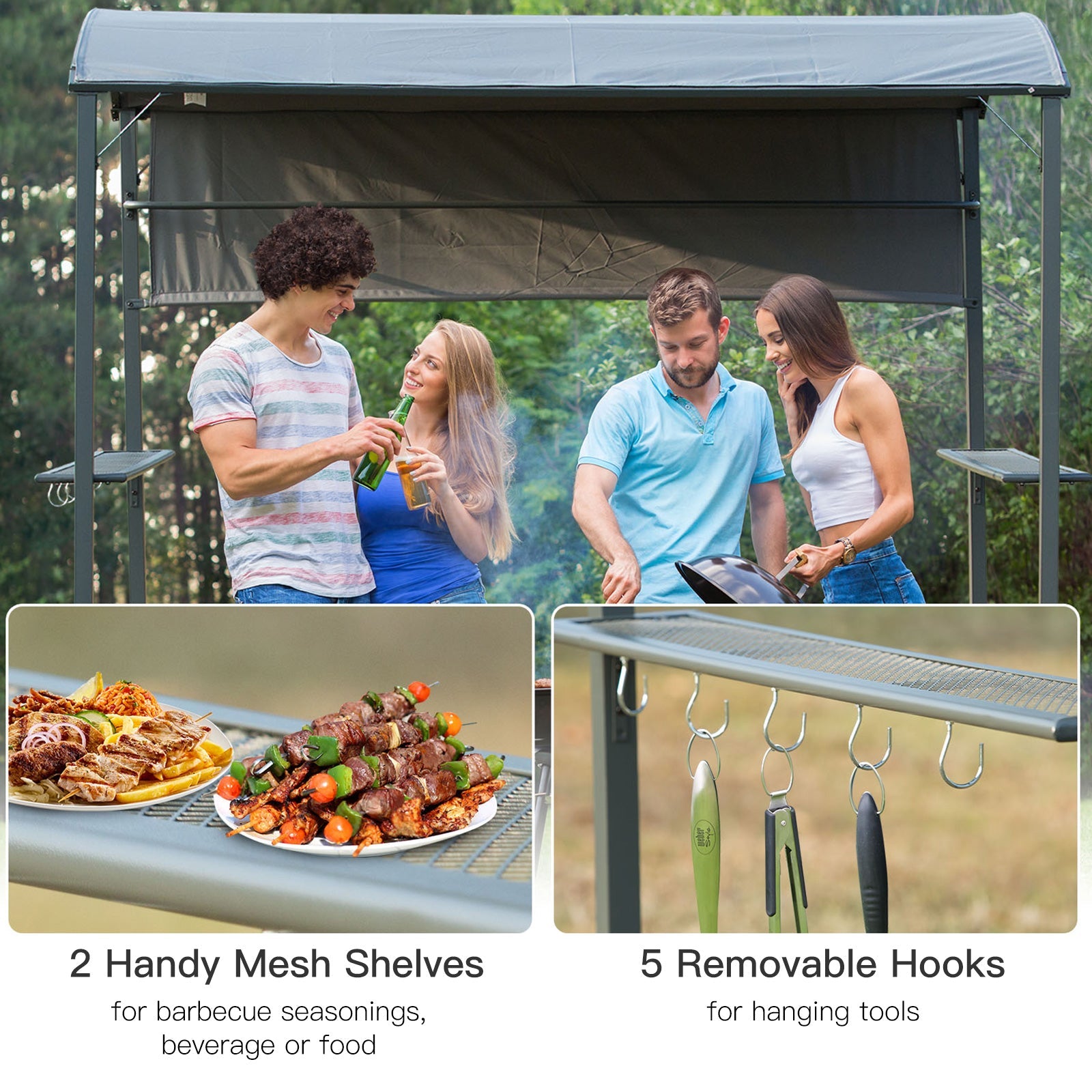 Outsunny BBQ Gazebo 7'x4.5' Outdoor Tent Metal Frame Sunshade Grey 
