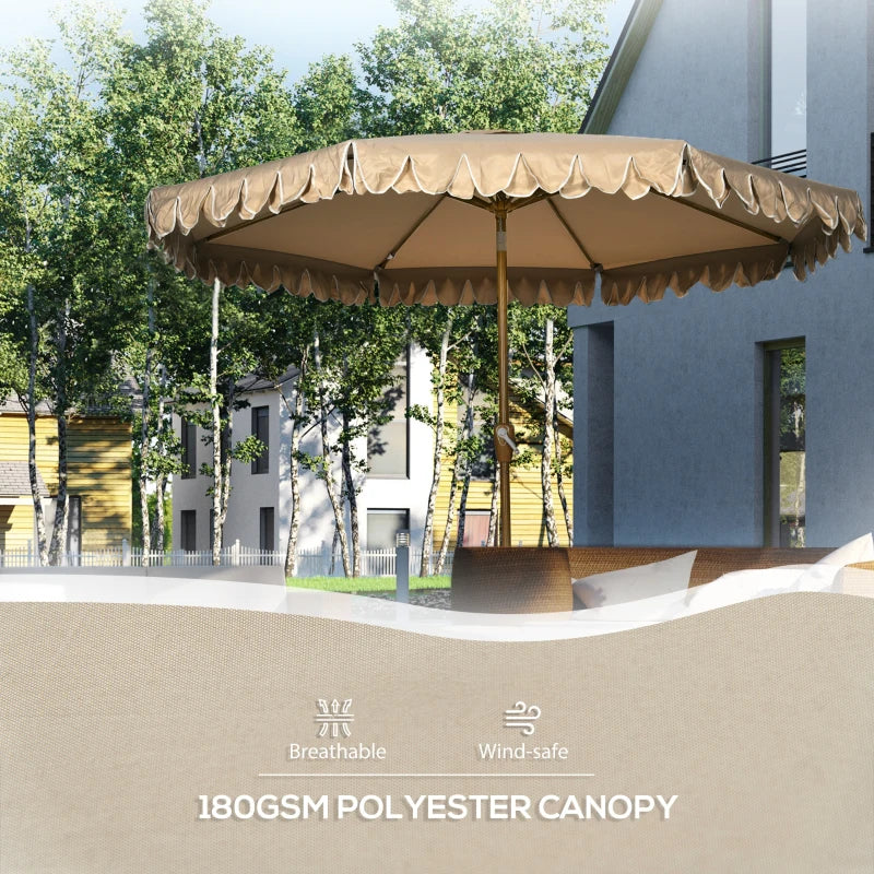 9 ft Patio Umbrella with Push Button Tilt and Crank, Double-ruffled Outdoor Market Table Umbrella Parasoll, Khaki