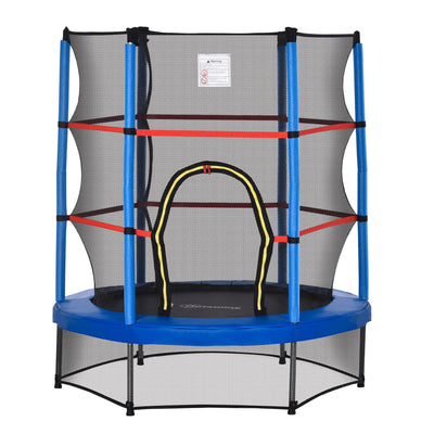Outsunny 55" Kids Trampoline Enclosure Net Steel Frame Indoor Round Bouncer Rebounder 3-6 Years Blue Toy 
