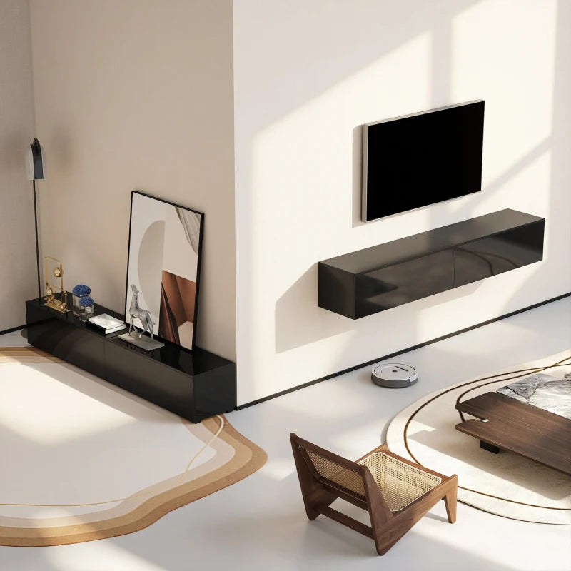Floating TV Stand for TVs up to 75 Inch, 70.9" TV Cabinet, Entertainment Center with 2 Flip Doors, High Gloss Black