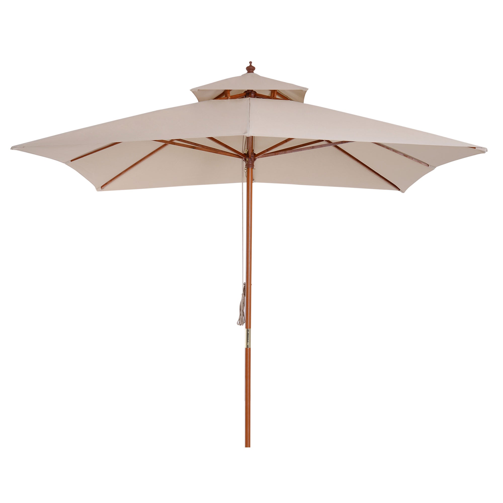 Outsunny 10x10ft Wood Square Patio Umbrella Garden Market Parasol Sunshade Canopy with 2 Pulley Pagoda Style (Khaki) 