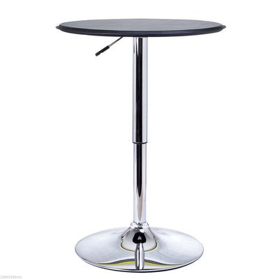 HOMCOM Adjustable Round Bar Table Modern Home Pub Bistro Desk Faux Leather Wooden Top Chrome Base Black 