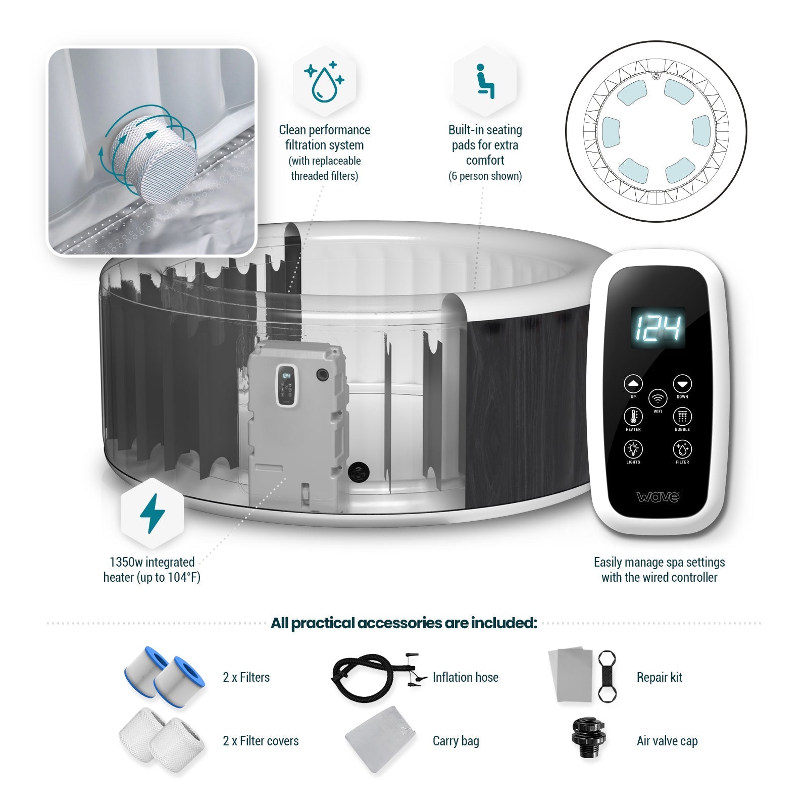 Atlantic | 4/6-Person Inflatable Hot Tub | Round | Integrated Heater 