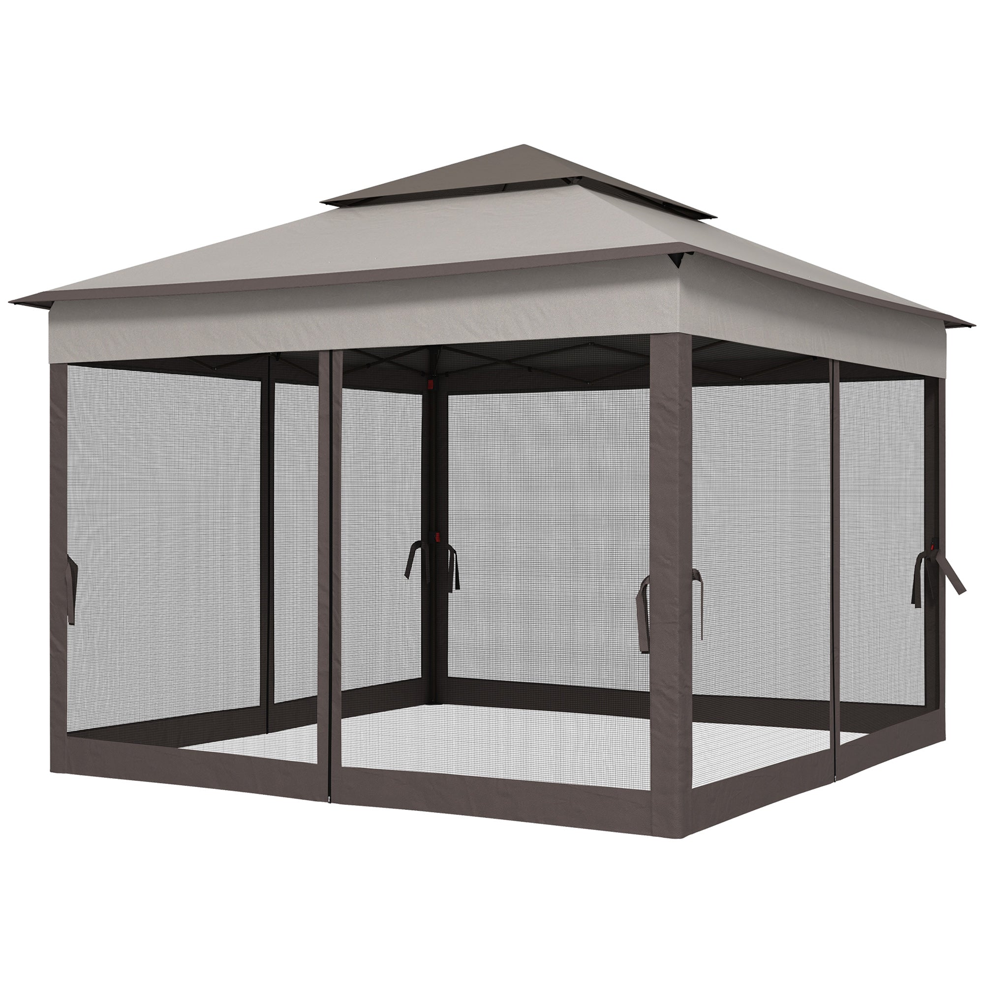 Outsunny 11'x11' Pop Up Canopy 2-Tier Soft Top Event Tent Netting Carry Bag Patio Backyard Garden Grey 