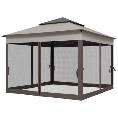 Outsunny 11'x11' Pop Up Canopy 2-Tier Soft Top Event Tent Netting Carry Bag Patio Backyard Garden Grey 