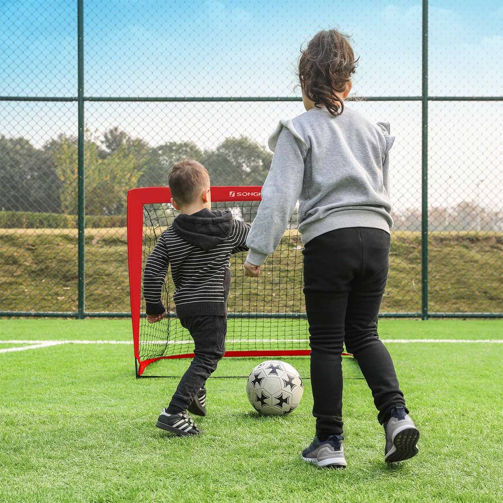SONGMICS Folding Children's Soccer Goal Set of 2 – Portable Pop-Up Soccer Nets, Red