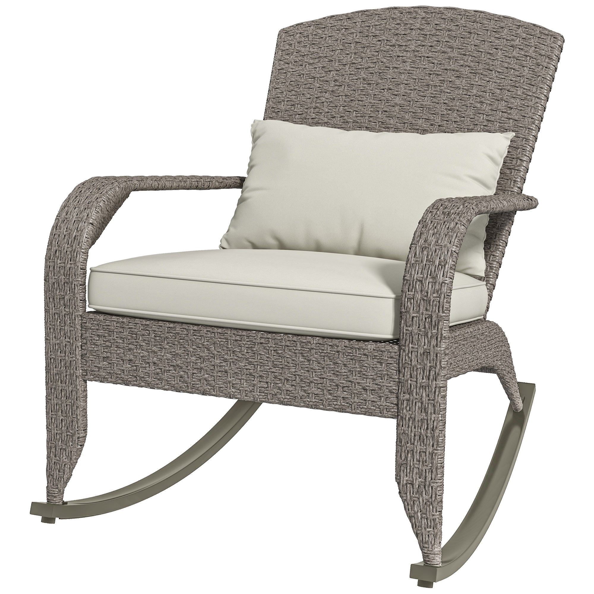 Outsunny Adirondack Rocking Chair Outdoor Wicker with High Back Seat Cushion Pillow for Porch Balcony Cream White 