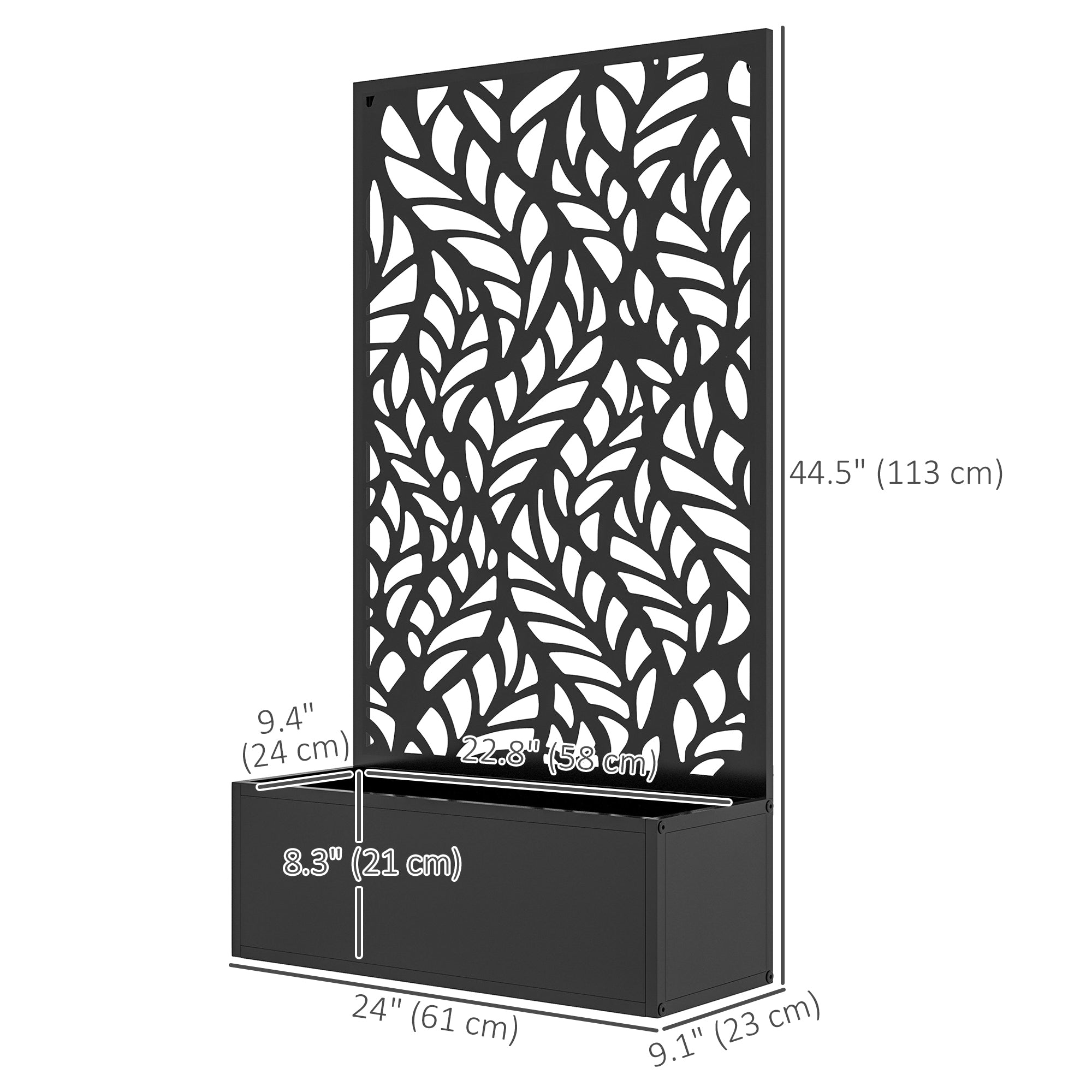 Outsunny Metal Privacy Screen with Garden Bed Freestanding or Wall-Mounted Planter Box for Outdoor Spaces 