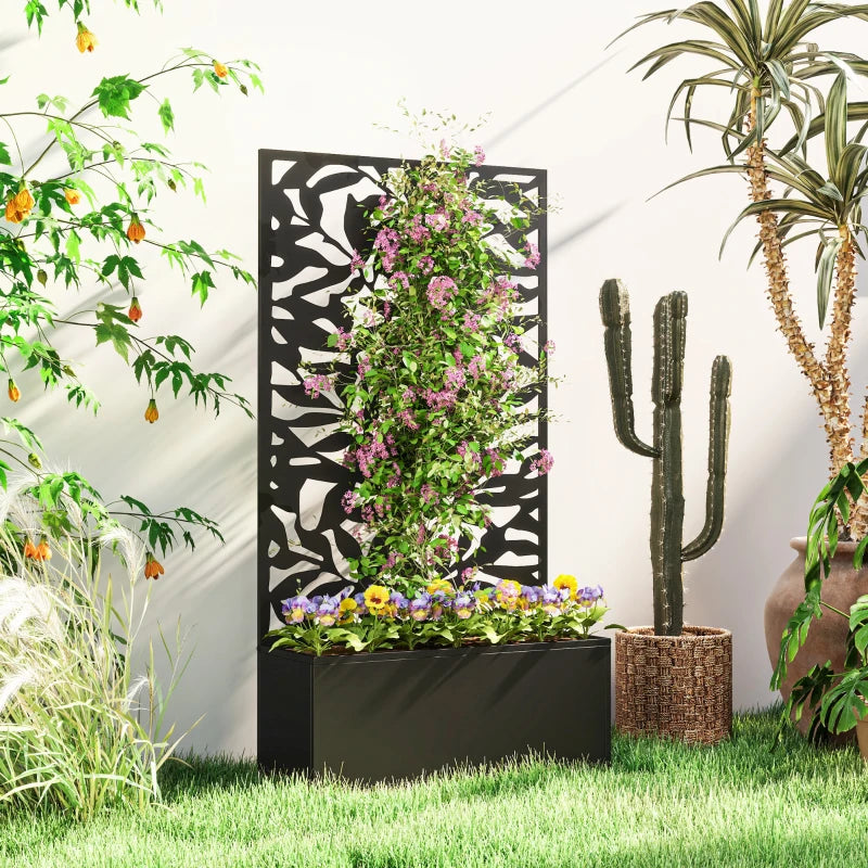 Raised Garden Bed with Trellis, Outdoor Privacy Screen with Planter Box, 24" x 9.1" x 44.5", Black