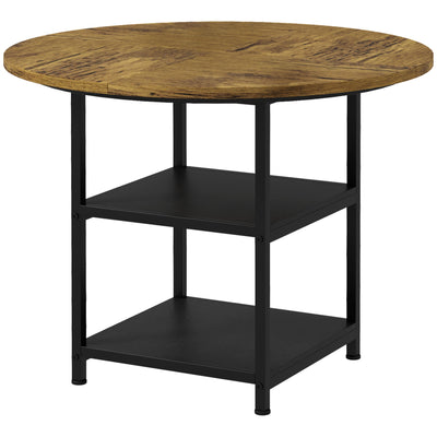 HOMCOM 39.4" Round Industrial Dining Table for 4-6 People with Storage Shelves Rustic Brown Kitchen Table 