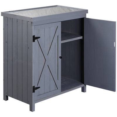 Outsunny Garden Storage Cabinet Outdoor Tool Shed Galvanized Top Two Shelves for Yard Pool Accessories Grey 