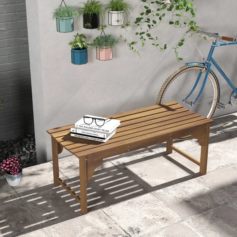 Wooden Garden Bench, Patio Double Park Bench with Slatted Seat, Front Porch Backless Bench, Teak