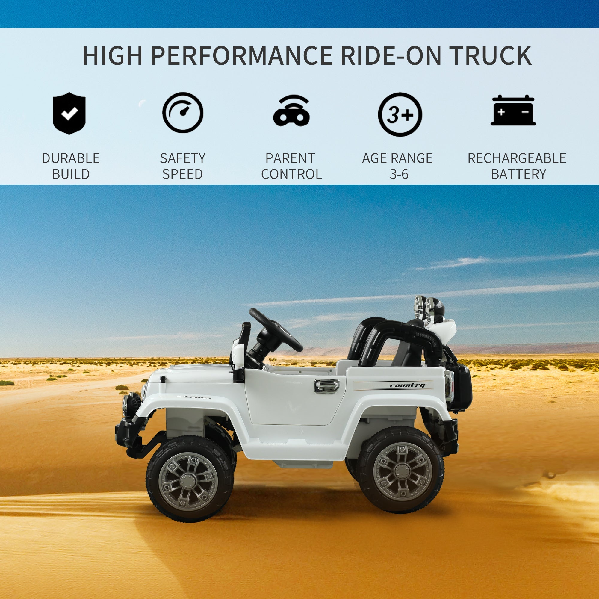 Aosom 12V Kids Ride-On Truck: Remote Control, 2 Speeds, Lights, MP3, LCD Power Indicator, White 