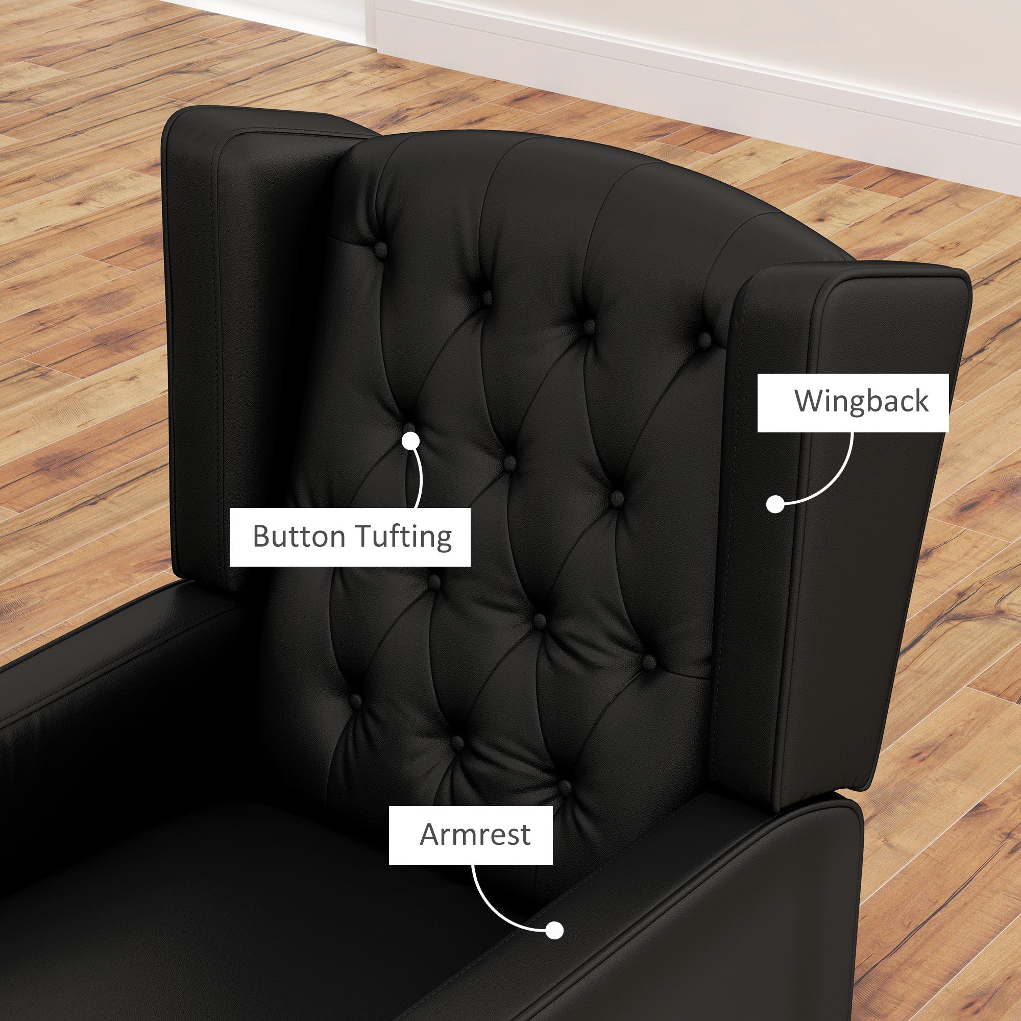 HOMCOM Faux Leather Armchair, Modern Accent Chair with Thick Padding for Living Room, Bedroom, Home Office, Black 