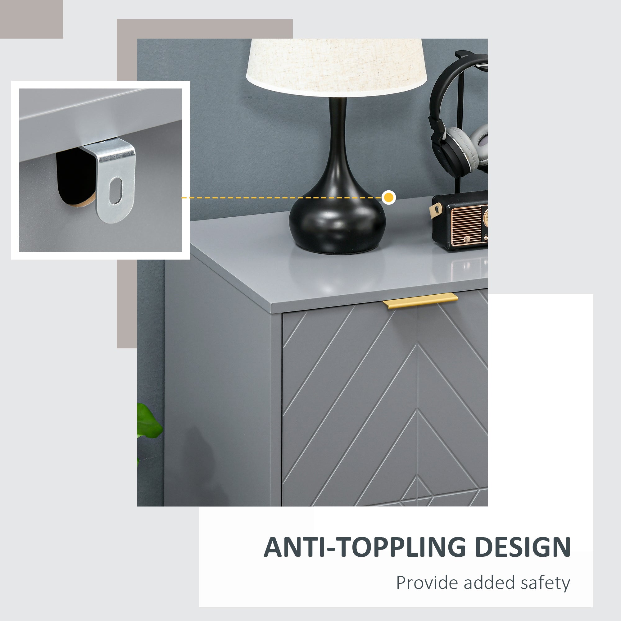 HOMCOM Contemporary 3-Drawer Storage Cabinet Sideboard Metal Handles Freestanding Dresser Dining Room Grey 