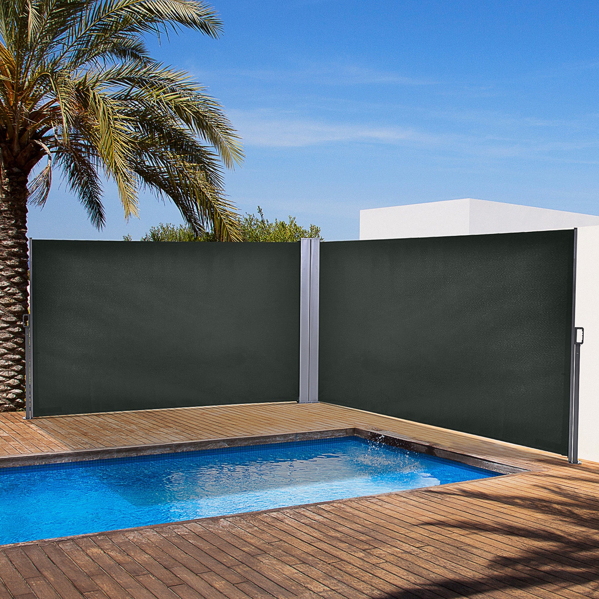 Outsunny Double Retractable Side Awning, 236" x 63" Outdoor Privacy Wall, Patio Screen for Garden, Balcony, Backyard, Grey 
