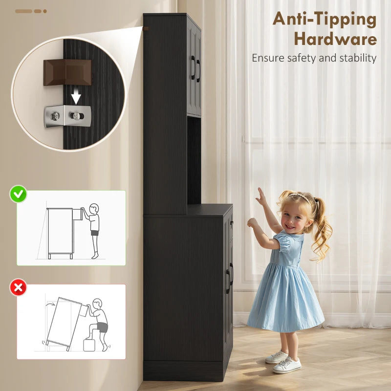 71" Pantry Cabinet with Charging Station, Kitchen Storage Cabinet with Microwave Stand, Adjustable Shelves, Black
