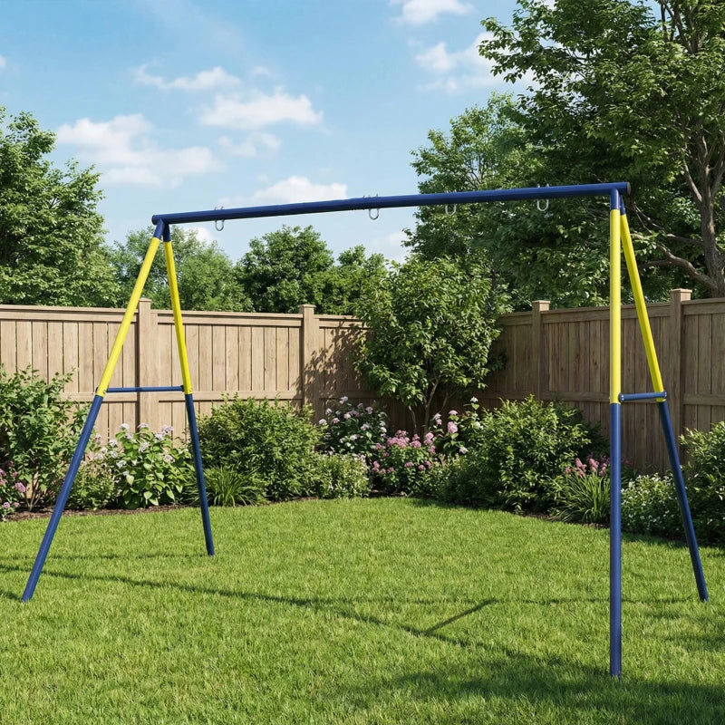 Qaba Kids Swing Set, Heavy Duty Metal 2 Seat Swing Stand Set with Ground Stakes, Supports 150 , Indoor Outdoor, Blue