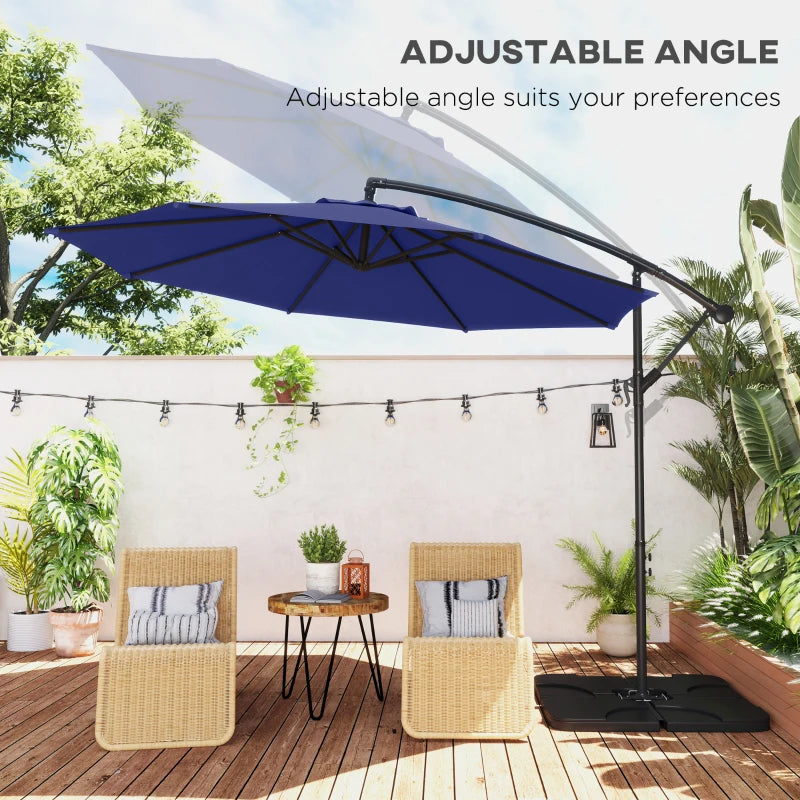 9.6ft Offset Patio Umbrella Garden Hanging Parasol Banana Cantilever Umbrella with Base, Crank, Navy Blue