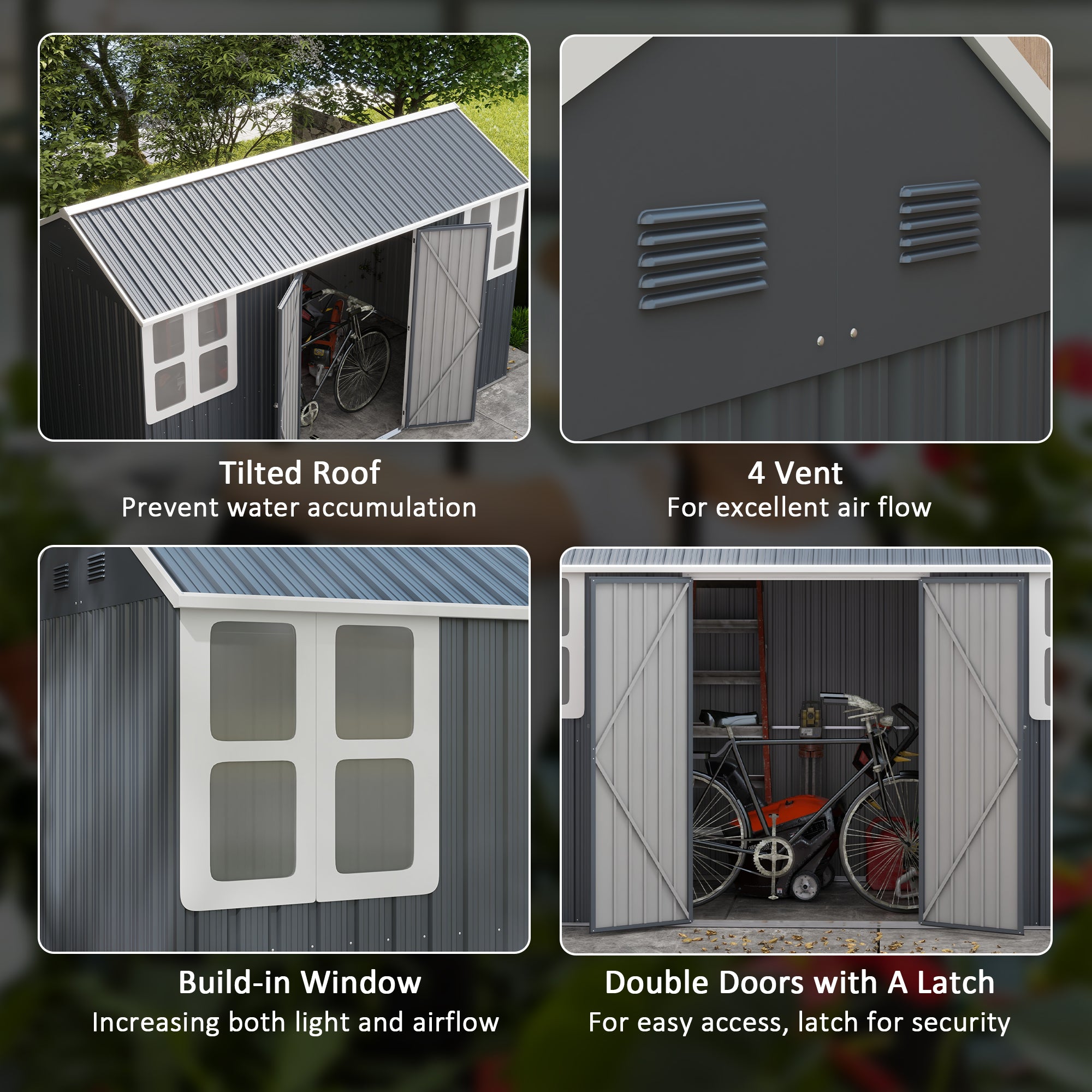 Outsunny Metal Garden Shed 12' x 5.5' Outdoor Storage Building Lockable Door Vents Sloped Roof Dark Grey 