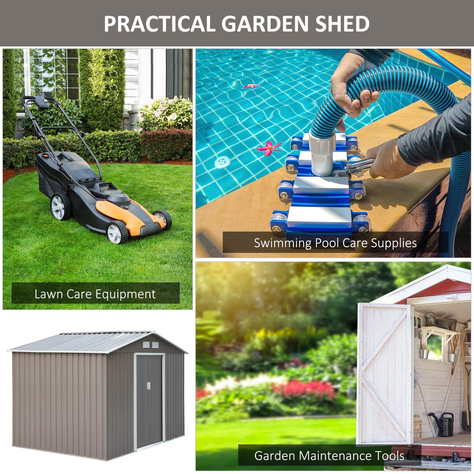 Outsunny 9'x6' Outdoor Garden Storage Home Depot Sheds Metal Floor Foundation Outdoor Patio Yard Tool Shed Backyard House Grey White 