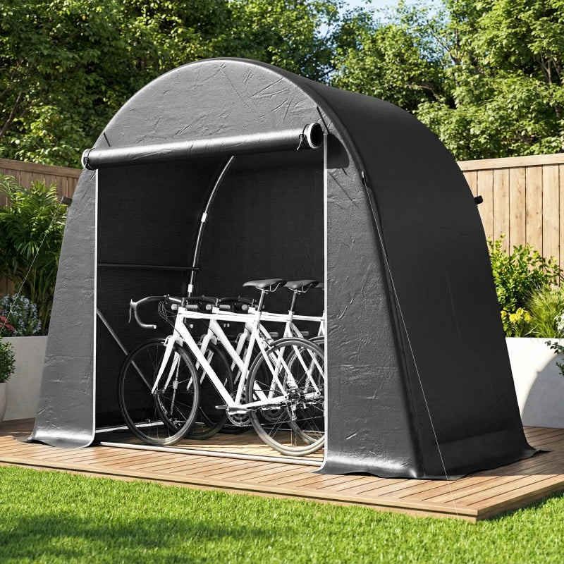 8' x 4' Portable Shed, Waterproof Bike Tent with Roll-up Zipper Door and Galvanised Metal Frame for Bike, Garden Tools