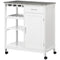 Rolling Kitchen Cart, Bar Cart on Wheels with Wine Rack, Drawer, Open Shelves, Cabinet and Faux Marble Top, Kitchen Island with Storage, White