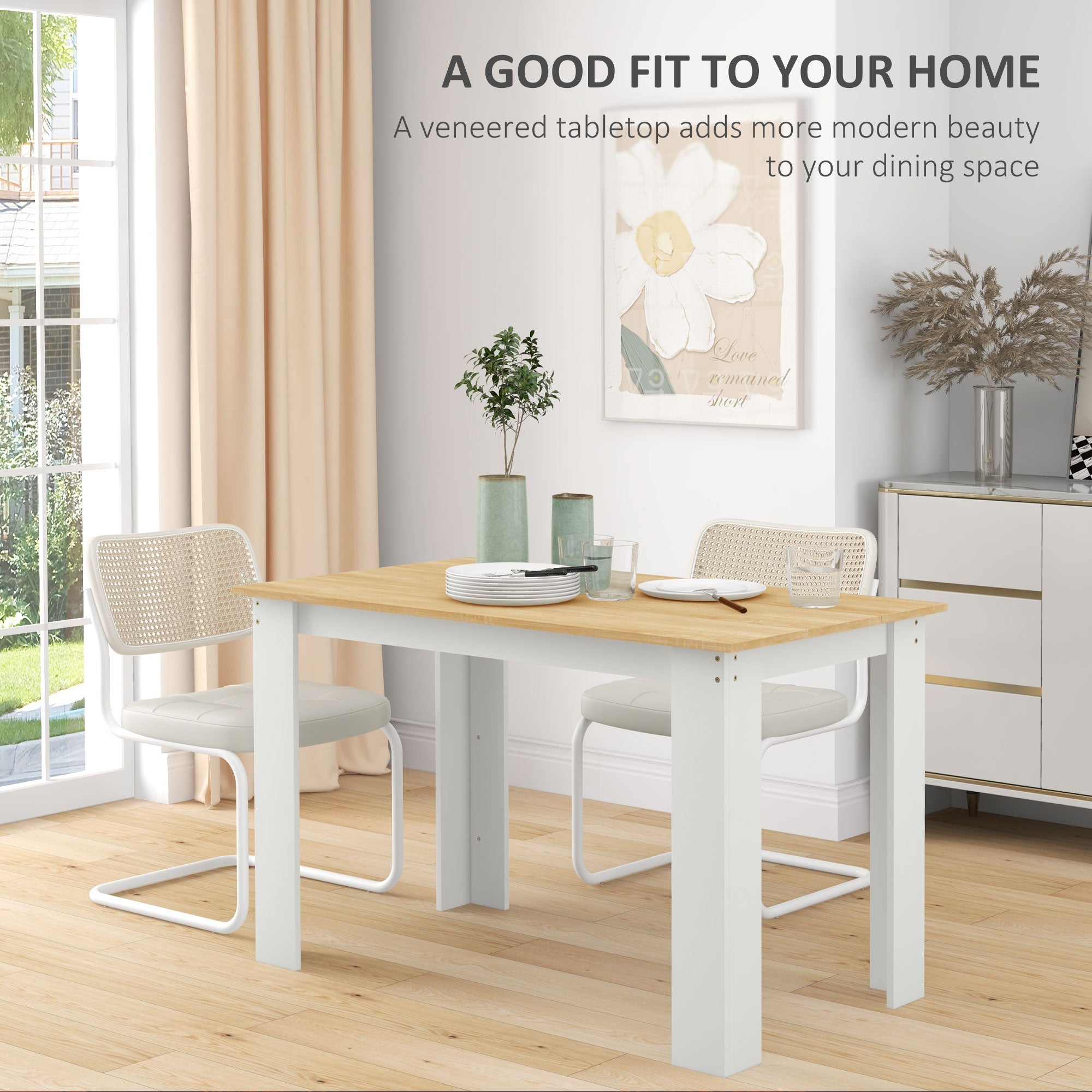 HOMCOM Kitchen Table for 4-6 People, Dining Table with Veneered Top for Dining Room, Oak 