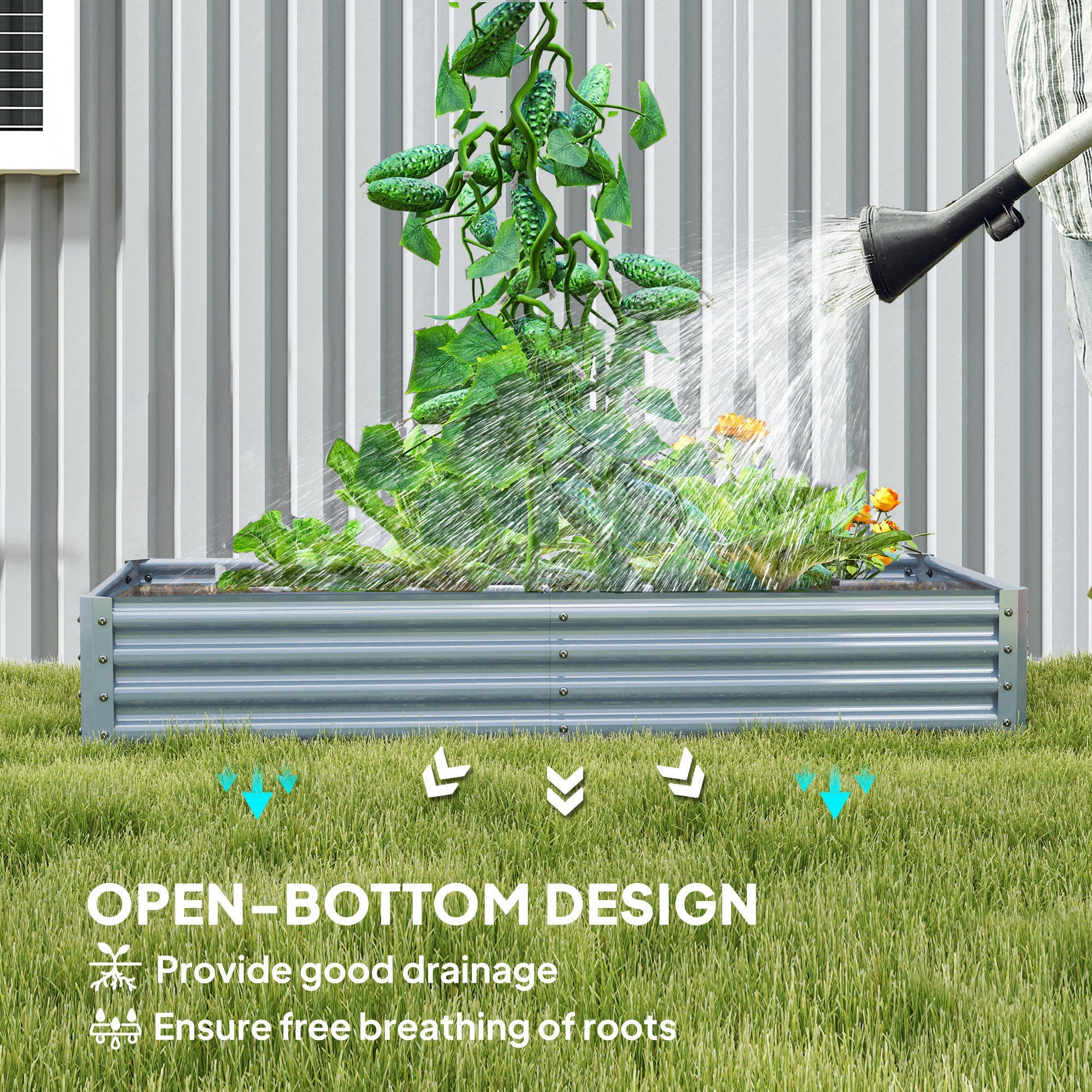 Outsunny 6 x 3 x 1ft Galvanized Raised Garden Bed, Reinforced Outdoor Planter Box with Open Bottom, Silver 