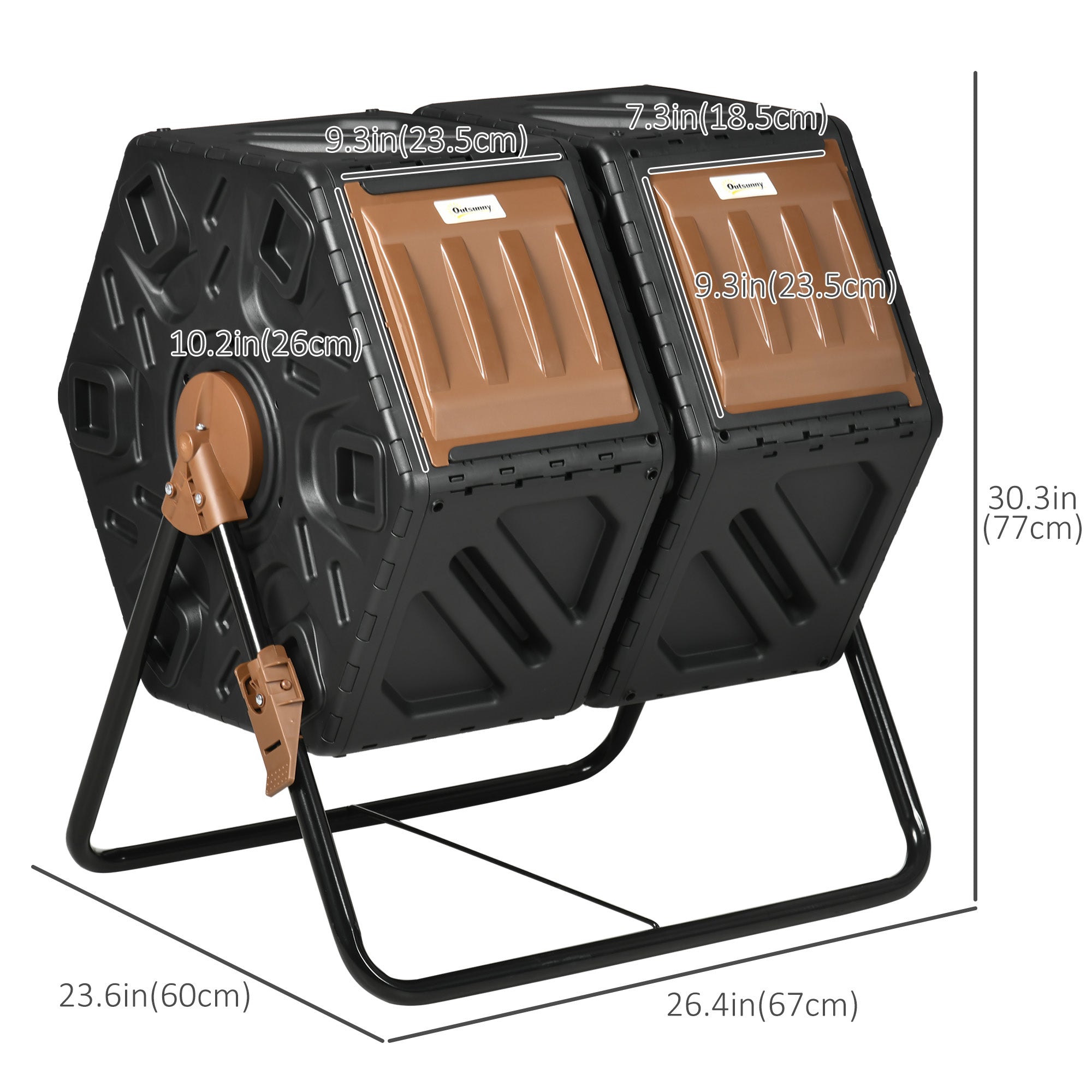 Outsunny Dual Chamber Compost Bin Rotating Composter with 24 Vents Steel Legs for Efficient Composting 34.5 Gallon 