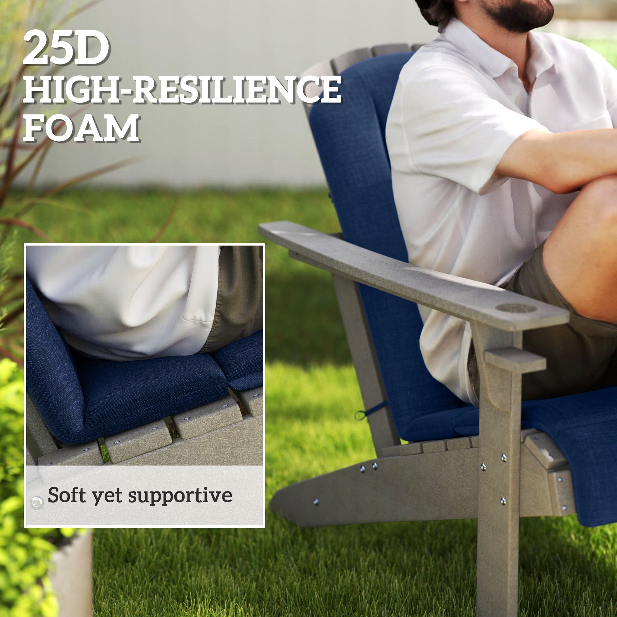 Outsunny Set of 2 Patio Chair Cushions, High Back Adirondack Chair Cushion with Ties, High-Density Foam, Navy Blue 
