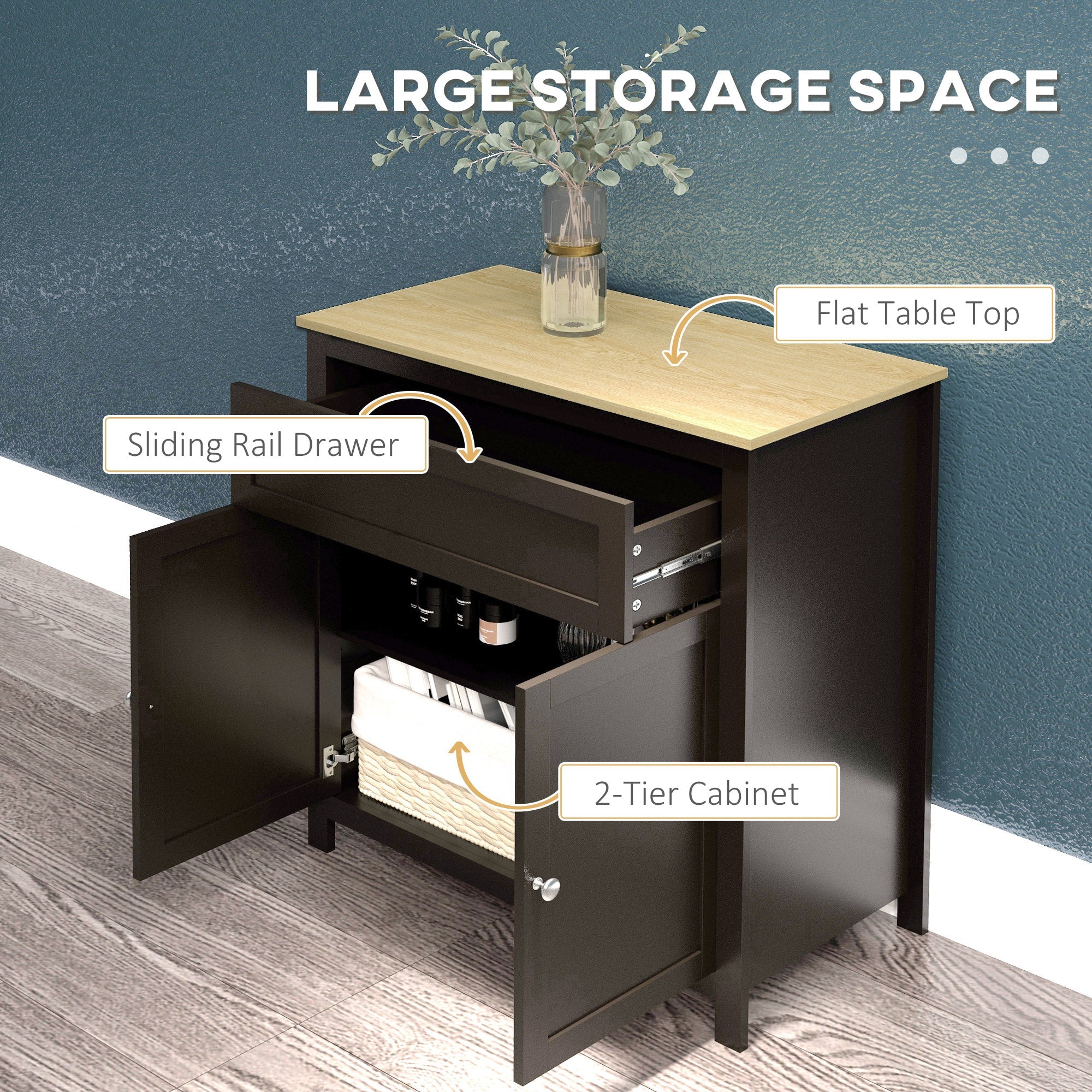 HOMCOM Buffet Server Cabinet Buffet Table Drawer Double Door Cupboard Adjustable Shelf Living Room Entryway Black 