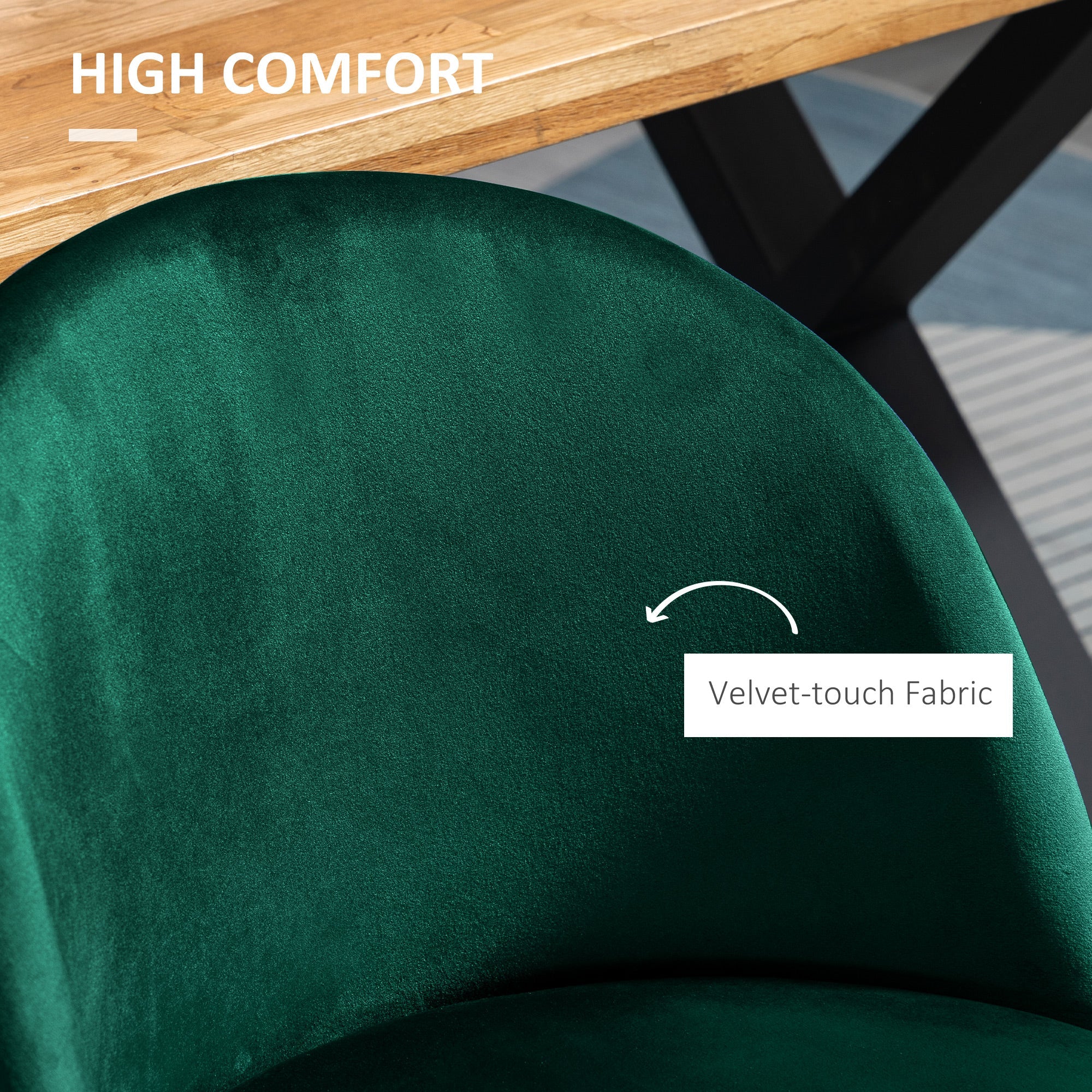 HOMCOM Set of 2 Mid-Back Dining Chair, Mid-Back Velvet-touch Upholstery Kitchen Chair for Living Room Dining Room, Green 