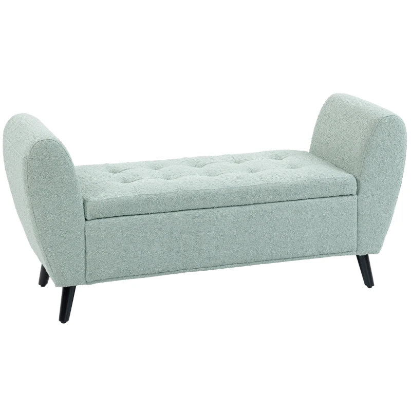 Upholstered Storage Bench with Arms, Modern Ottoman Bench for Bedroom, Entryway, and Living Room, Green