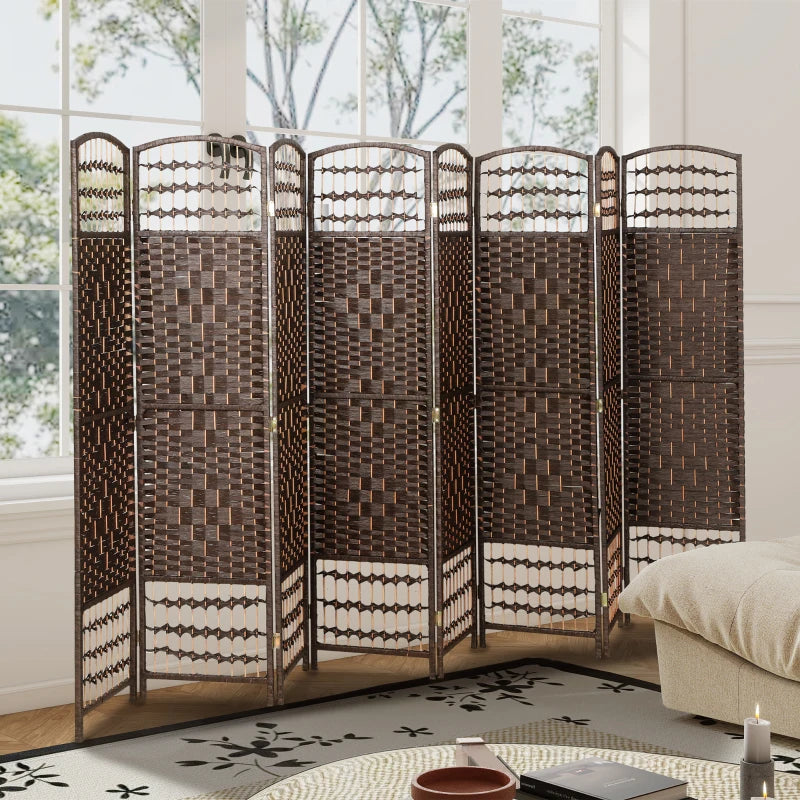 8 Panel Folding Room Divider, Portable Privacy Screen, Wave Fiber Room Partition for Home Office, Brown