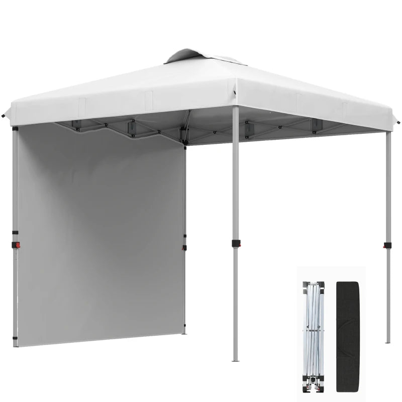 8 x 8 ft Pop Up Canopy with 1 Sidewall, Carry Bag and 4 Sand Bags, Height Adjustable Instant Sun Shelter, White