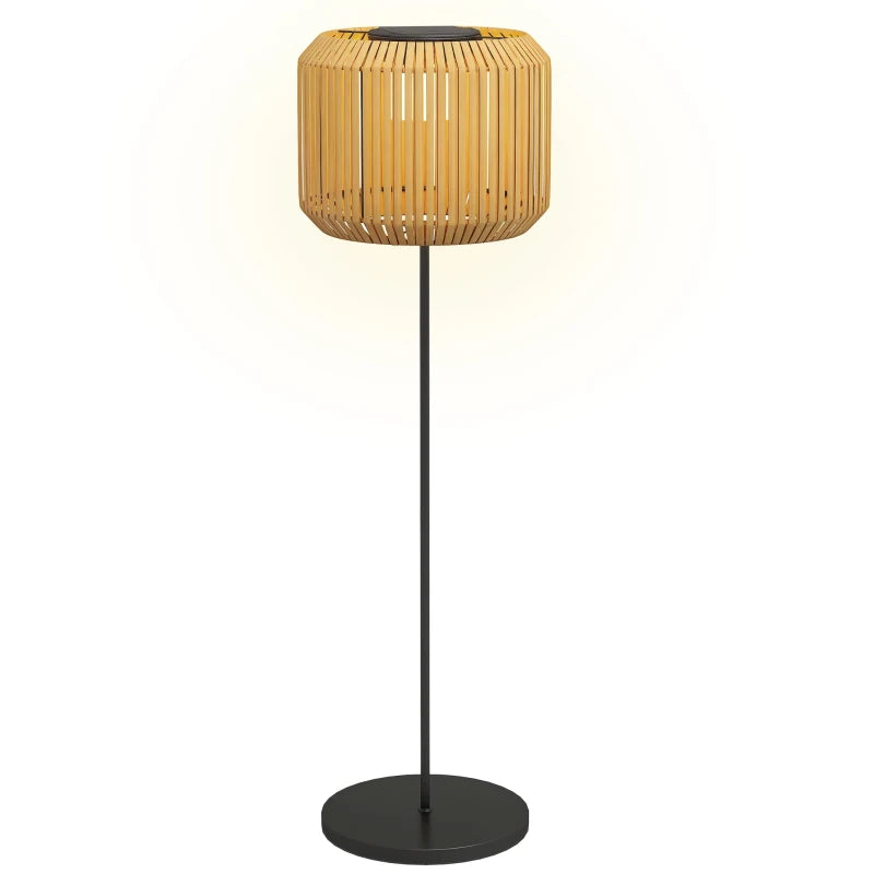 Wicker Outdoor Floor Lamp, Cordless Solar Lantern with Auto On/Off LED Lights, IP44 for Patio, Porch, Pathway, Yellow