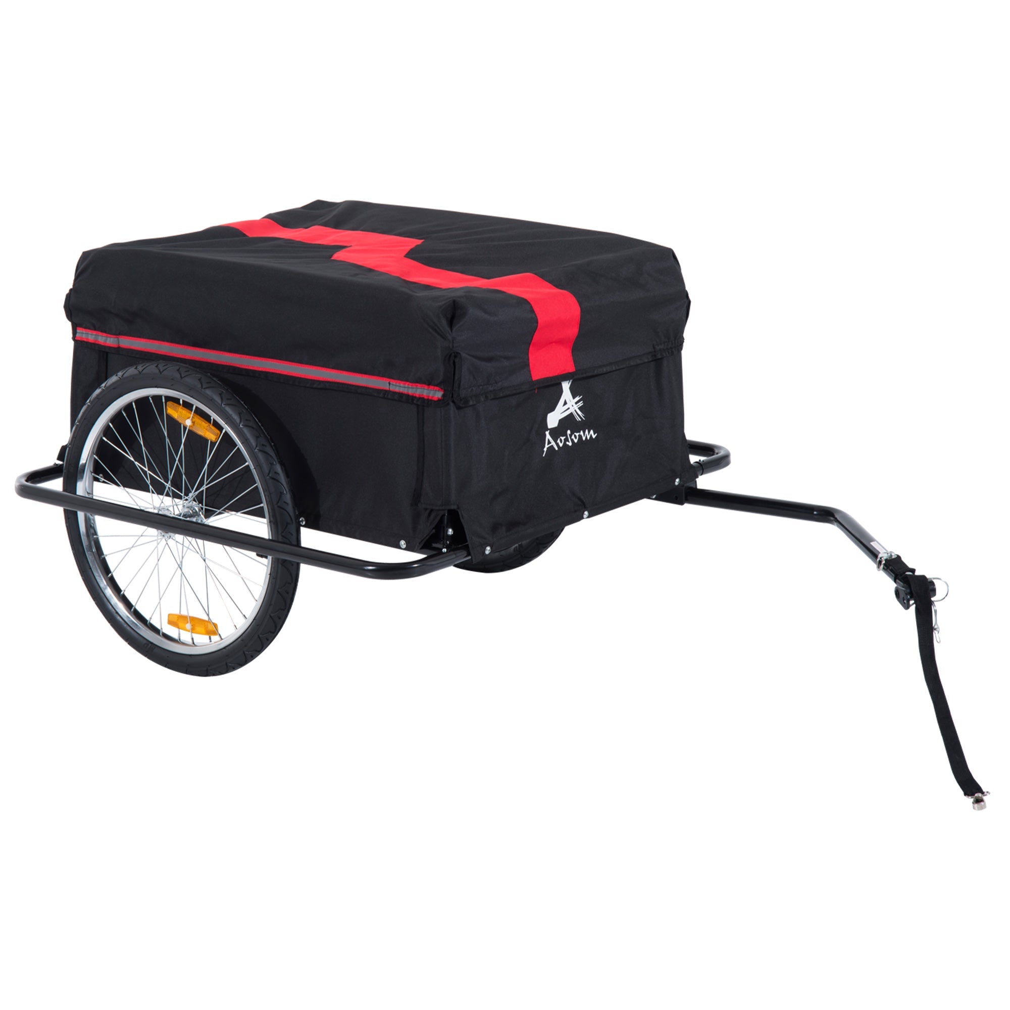 Aosom Bicycle Trailer Bike Cargo Trailer Garden Utility Cart Tool Carrier with Removable Cover Red 