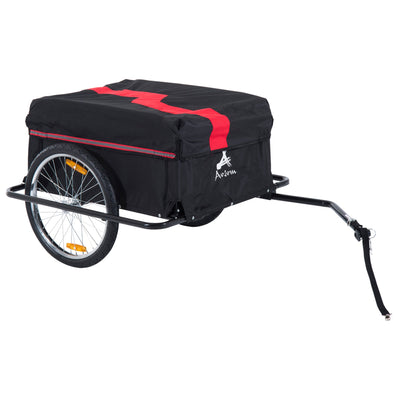 Aosom Bicycle Trailer Bike Cargo Trailer Garden Utility Cart Tool Carrier with Removable Cover Red 