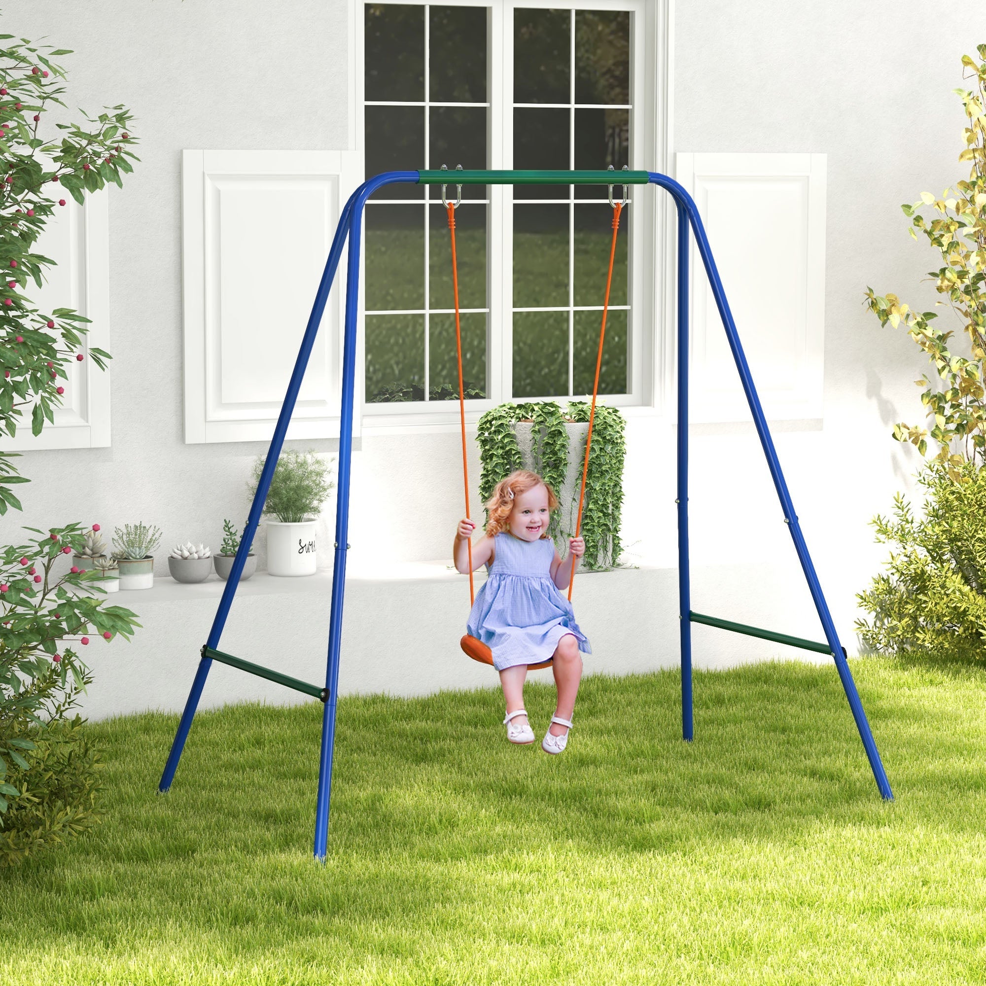 Outsunny Heavy Duty Kid Swing Set with Safety Harness, Suitable for Babies 6 Months+, Indoor/Outdoor Use, Vibrant Orange 