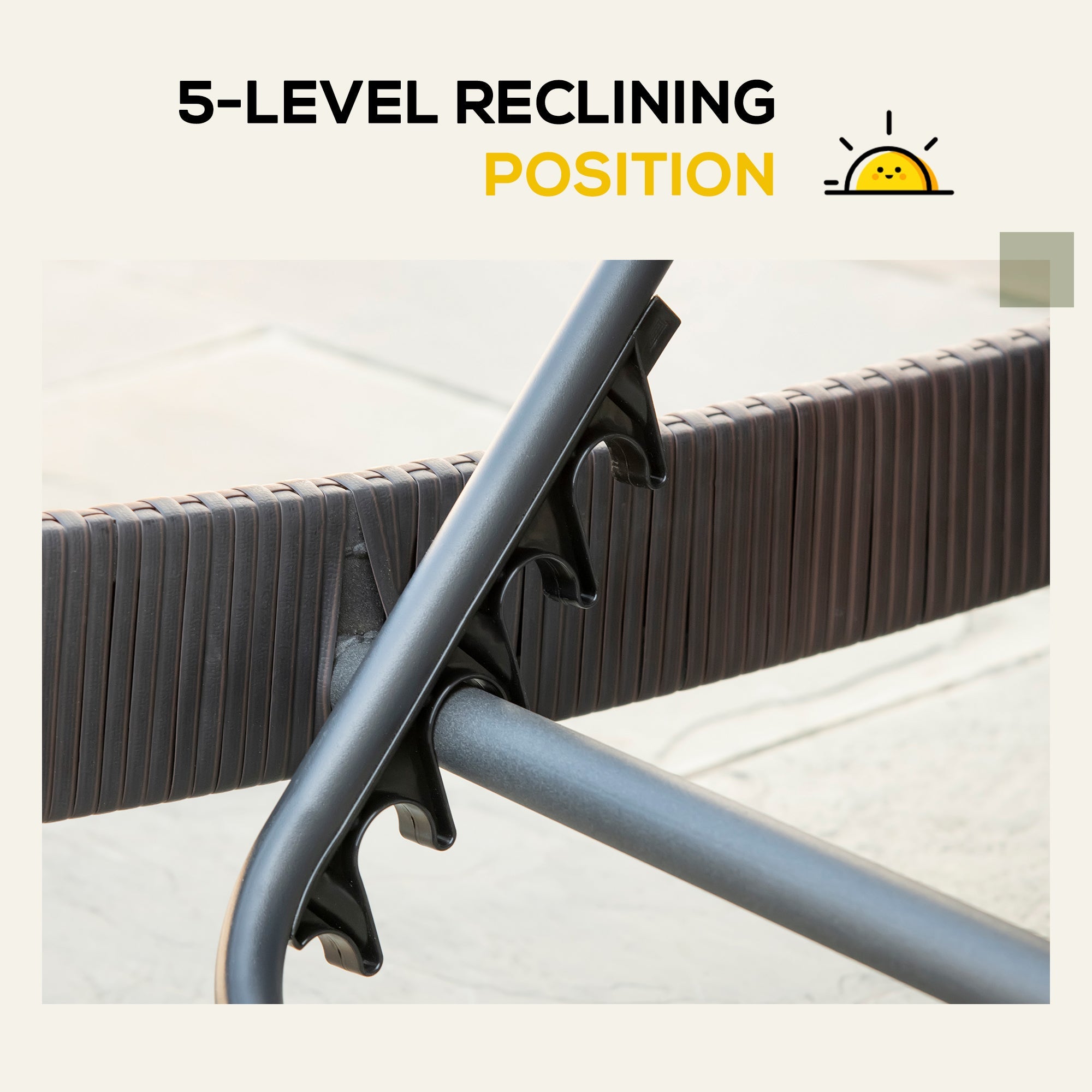 Outsunny Wicker Patio Lounger, Outdoor Recliners Lounge Chair w/ 5-Level Adjustable Backrest, Cushion for Outdoor, Khaki 