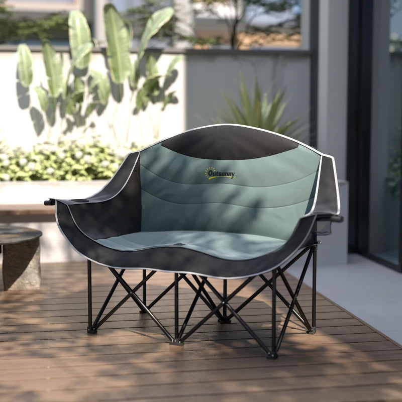 Portable Camp Chair, Double Camping Chair with Cup Holders and Carry Bag, Support 551 lbs, Black