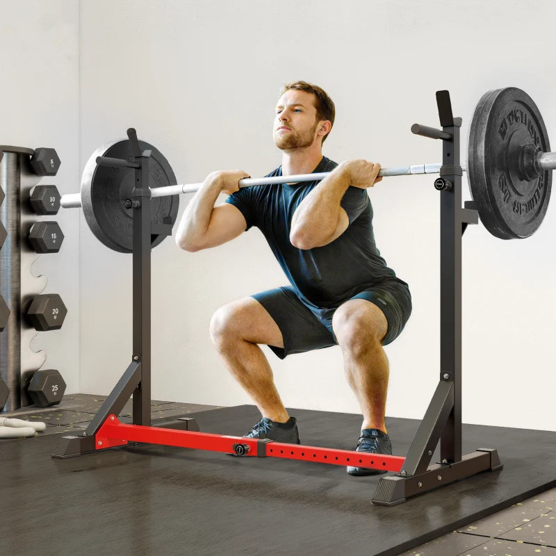 Soozier Squat Rack, Power Rack with Adjustable Height & Width, Strength Training Equipment with Barbell Storage Racks & J-Hooks for Bench Press, Squat, Weight Lifting