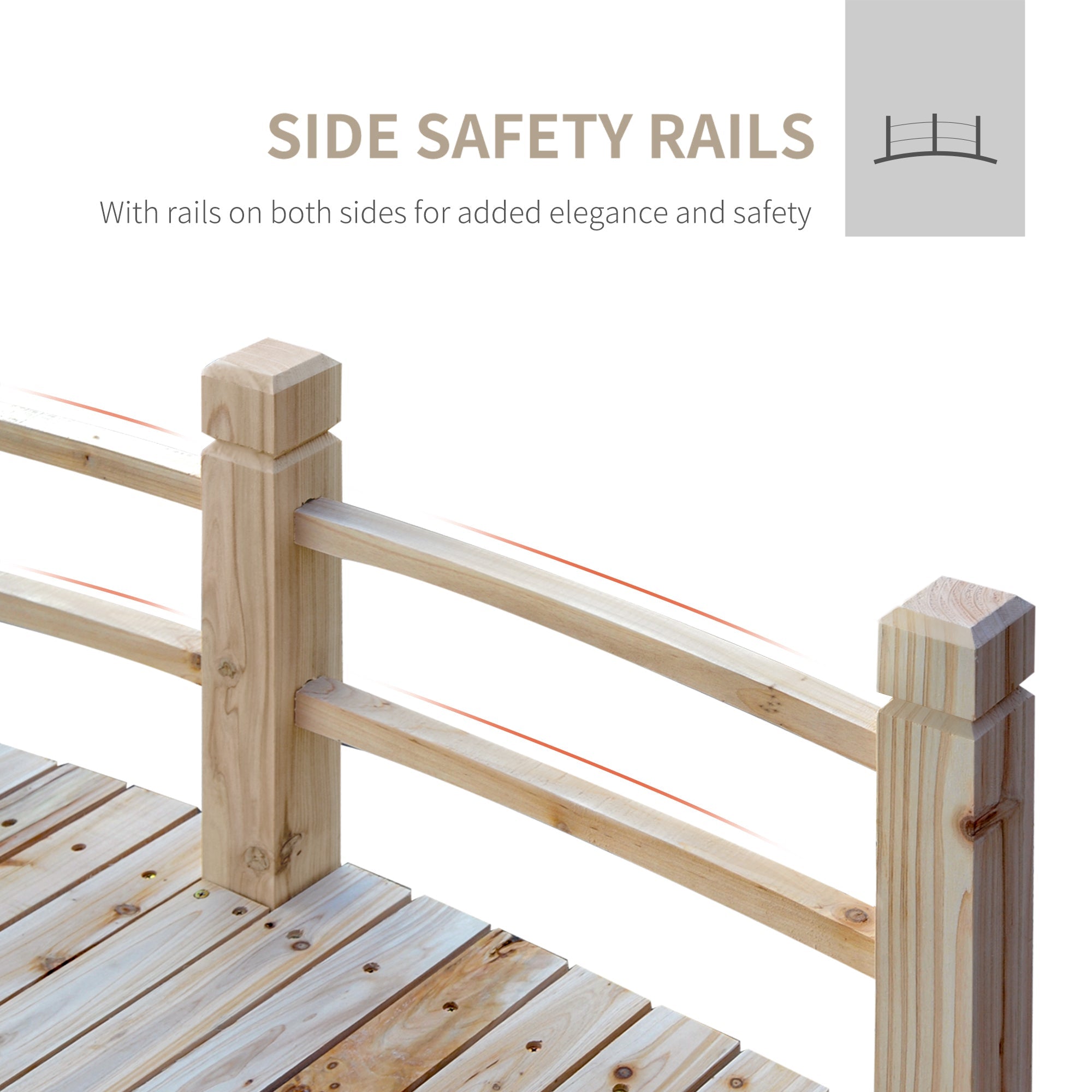 Outsunny 5FT Wooden Garden Bridge Outdoor Decorative Landscape Side Rails Moon Bridge Natural 