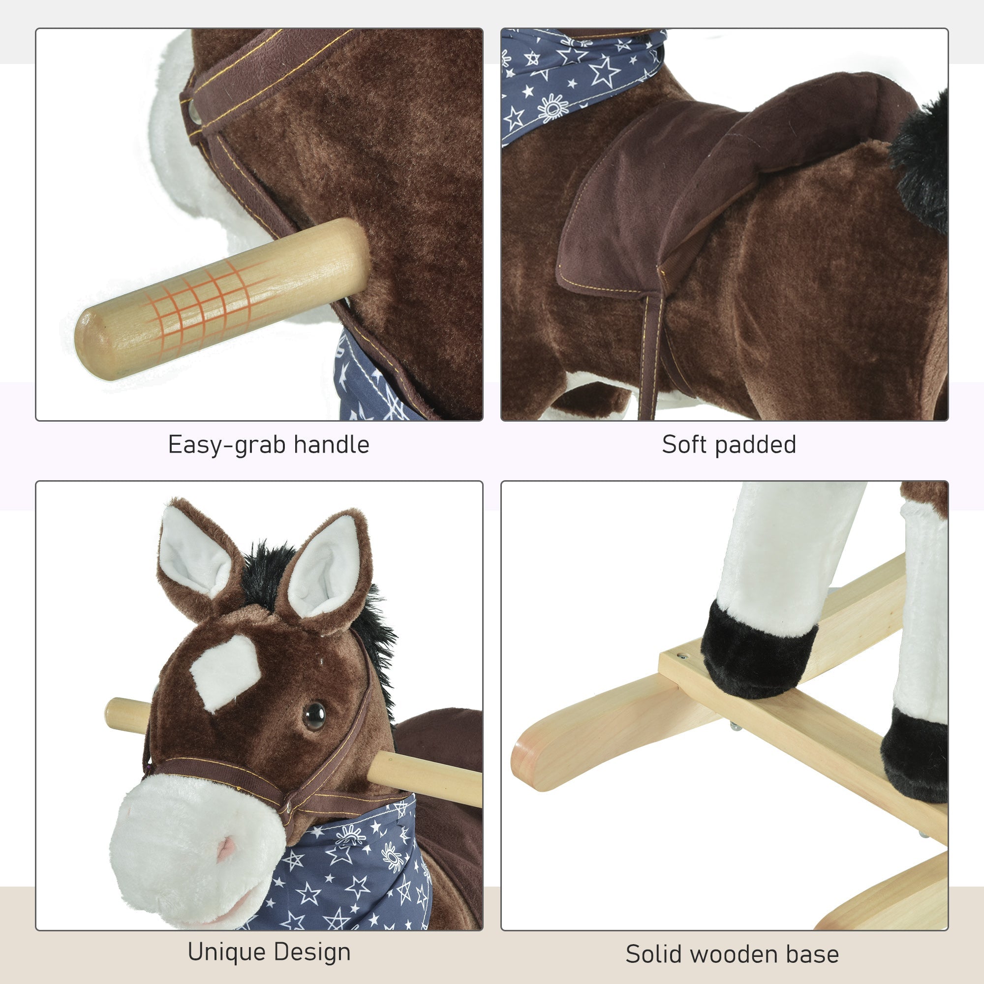 Qaba Kids Plush Ride-On Rocking Horse Toy Cowboy Rocker with Fun Realistic Sounds for Child 3-6 Years Old, Brown 