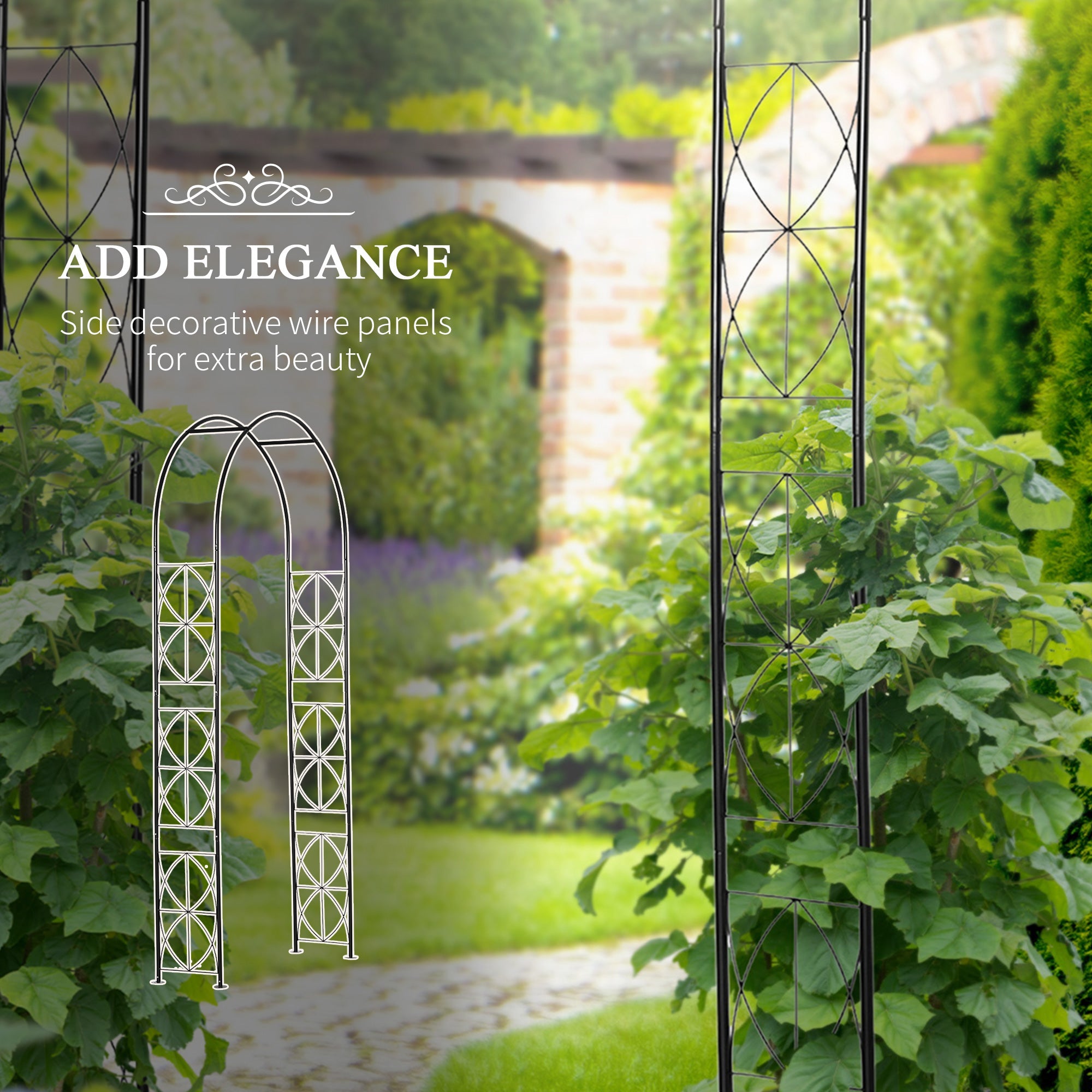 Outsunny Elegant Garden Arch Arbor, Metal Trellis for Climbing Plants & Vines, Outdoor Patio Decoration, Black 