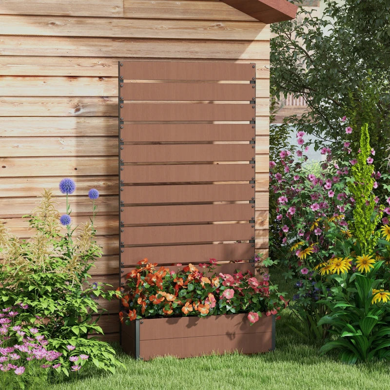 Trellis Planter for Climbing Plants, Raised Garden Bed with Trellis, Planter Box for Outdoor Garden, Light Brown
